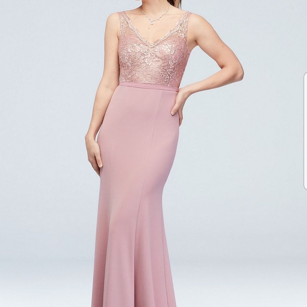 David's Bridal Dusty Rose Lace V-Neck Bridesmaid Dress size 8